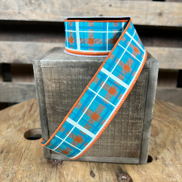1.5"X10YD Turquoise fall plaid Wired Ribbon - RGC1540A6