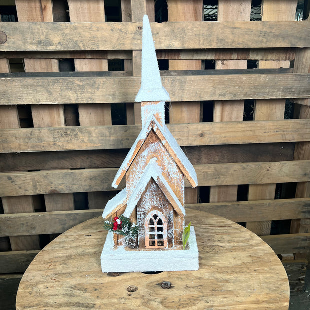18 inch brown wood Christmas church - 84421BN