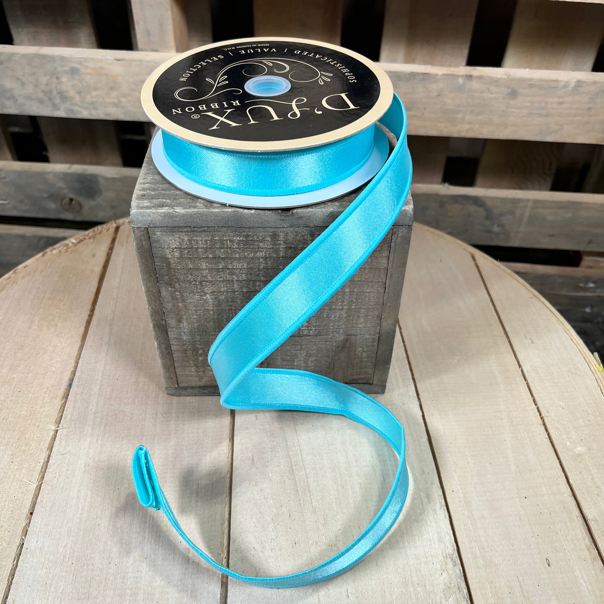7/8" x 10Y aqua blue satin  deluxe Wired Ribbon - LX4004H9