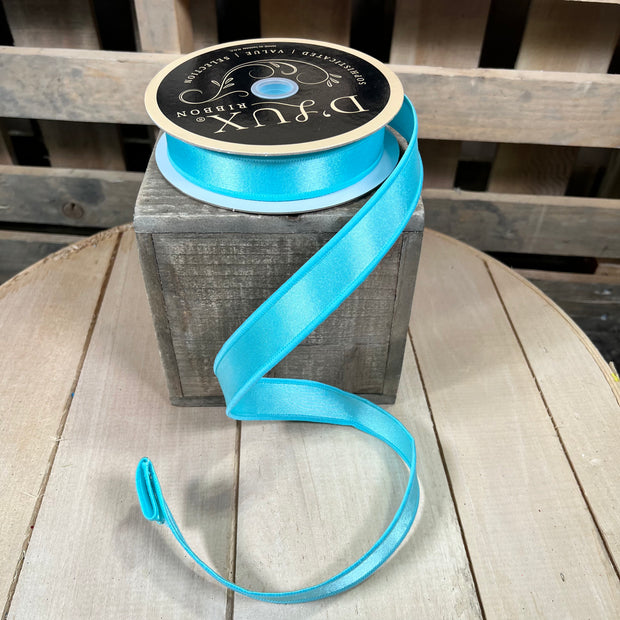 7/8" x 10Y aqua blue satin  deluxe Wired Ribbon - LX4004H9