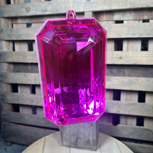 8" Pink Rectangle Jewel Glitter Ornament - MT233045