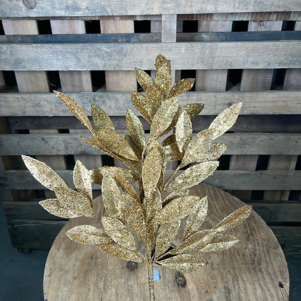 23. 5 Inch glitter gold bay leaf spray  - XX088508
