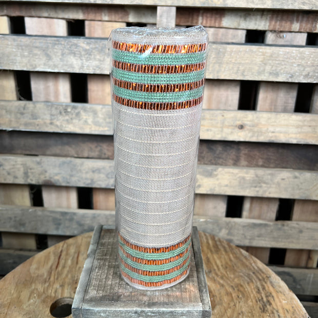10" x 10Y fall jute foil boarder stripe fine weave mesh - RY5040FJ