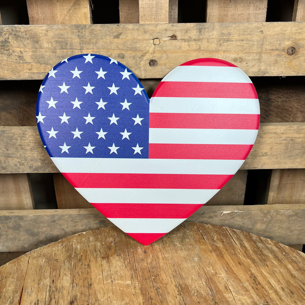 10"L X 8.5"H METAL/PATRIOTIC HEART - RED/WHITE/NAVY - MD1545F7
