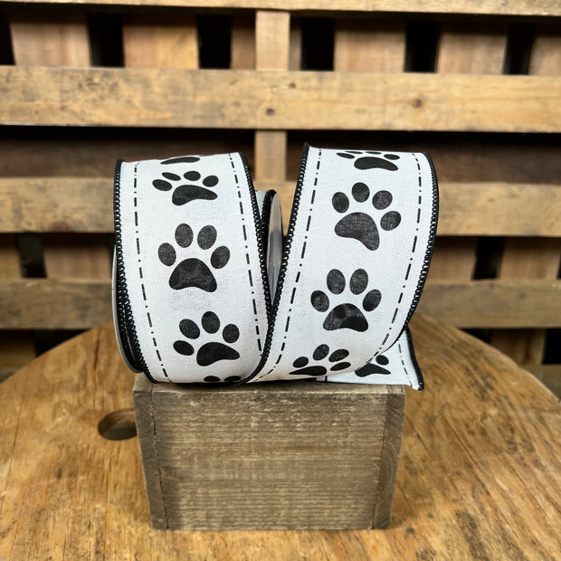 2.5"X10YD PAW PRINTS ON ROYAL - WHITE/BLACK - RGA132227
