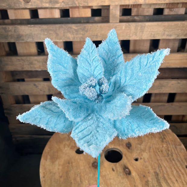 11in blue poinsettia pick - 86030BL
