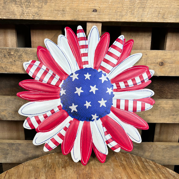 12"DIA METAL PATRIOTIC FLOWER SIGN - RED/WHITE/BLUE - MD1573E8