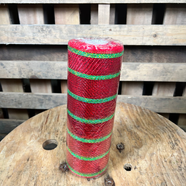 10" x 10Y Red and green laser foil stripe mesh - RE1333F6