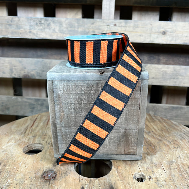 1.5"X10YD orange and black stripe Wired Ribbon - RGC125920
