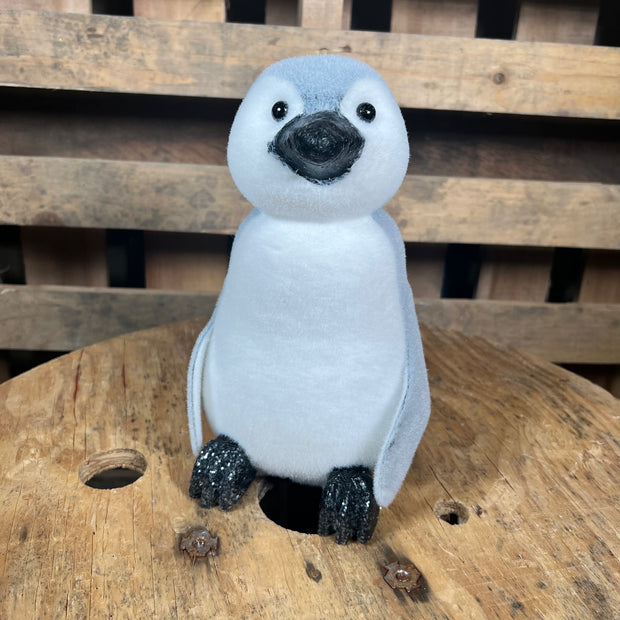 9 inch flocked penguin - 85978WT