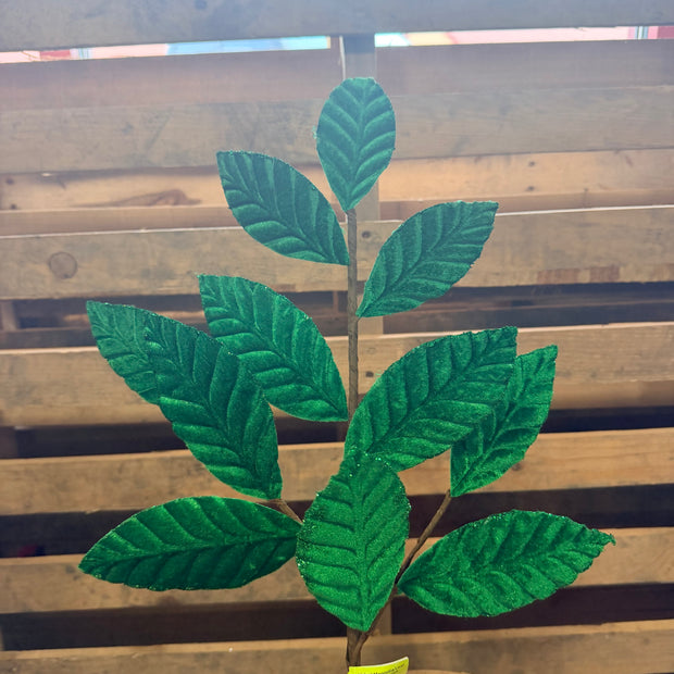 25" Green Velvet Magnolia Leaf Spray - 85361GN