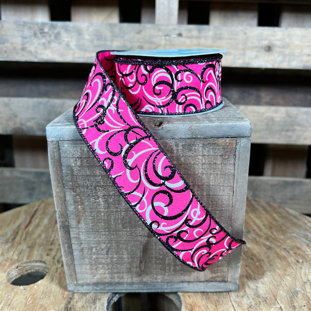 1.5"X10YD pink swirl Wired Ribbon - RGF132211