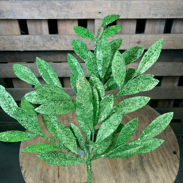 23 Inch glitter lime green bay leaf spray  - XS618206