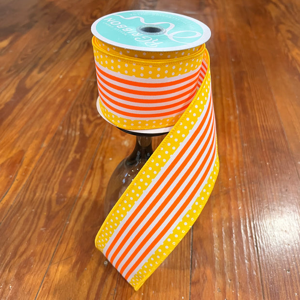 2.5" x 10 yard Yellow and orange stripe/ dot  Wired ribbon - RGF1301J9