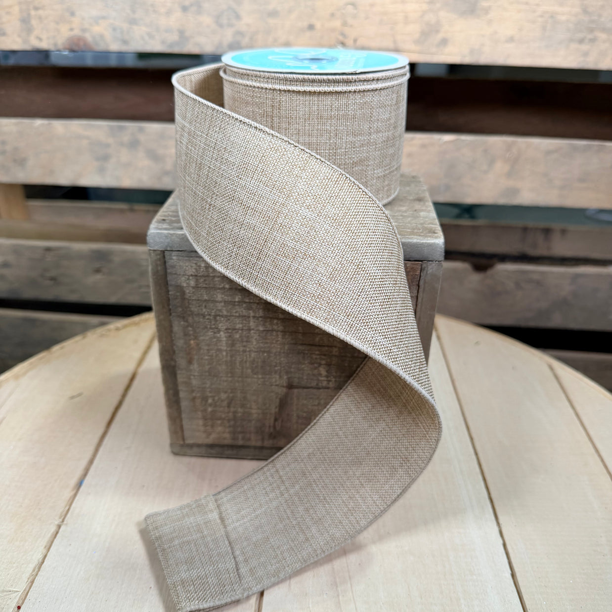 2.5" x 10Y Tan thick royal burlap  Wired Ribbon - RGC164404