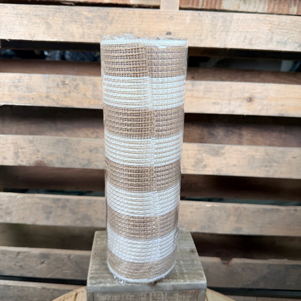 10"X10YD Tan and white fabric stripe mesh - RY831954
