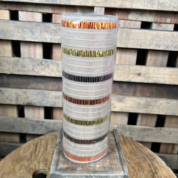 10" x 10Y fall jute foil stripe fine weave mesh - RY5037EY