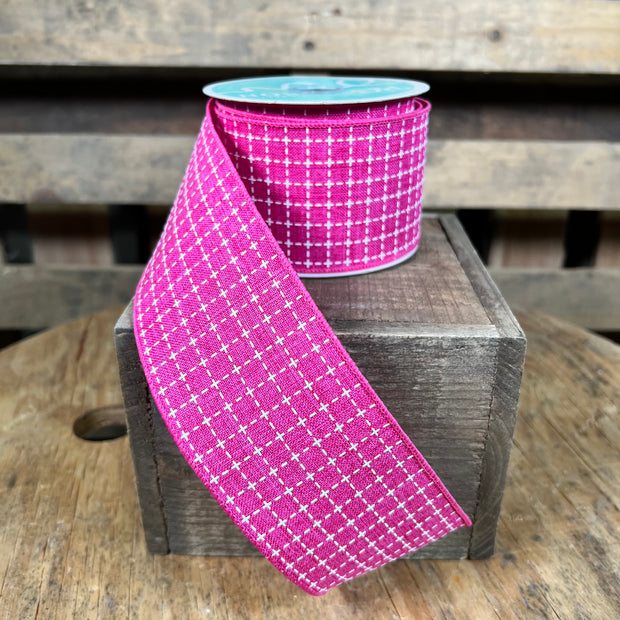 2.5"X10YD RAISED STITCHED SQUARES/ROYAL - FUCHSIA/WHITE - RG0167807