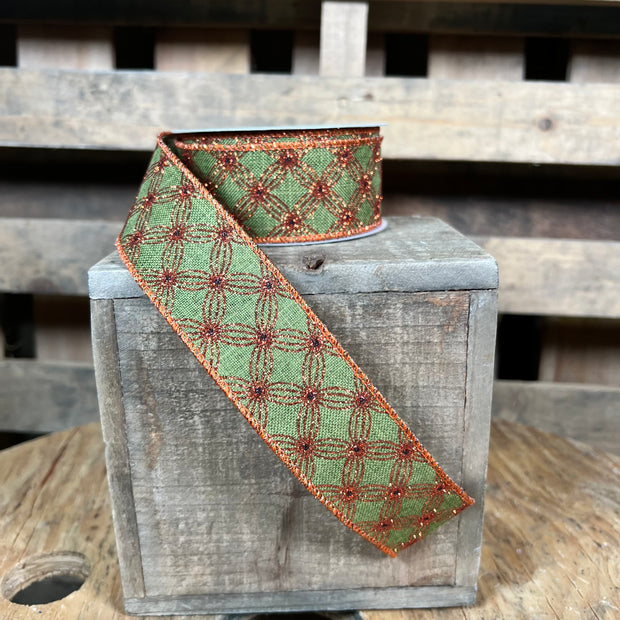 1.5"X10YD green multi circle Wired Ribbon - RGF134652