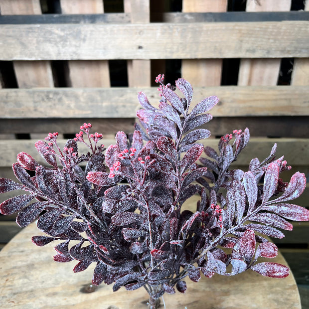 14” red glitter leaf spray - FG568