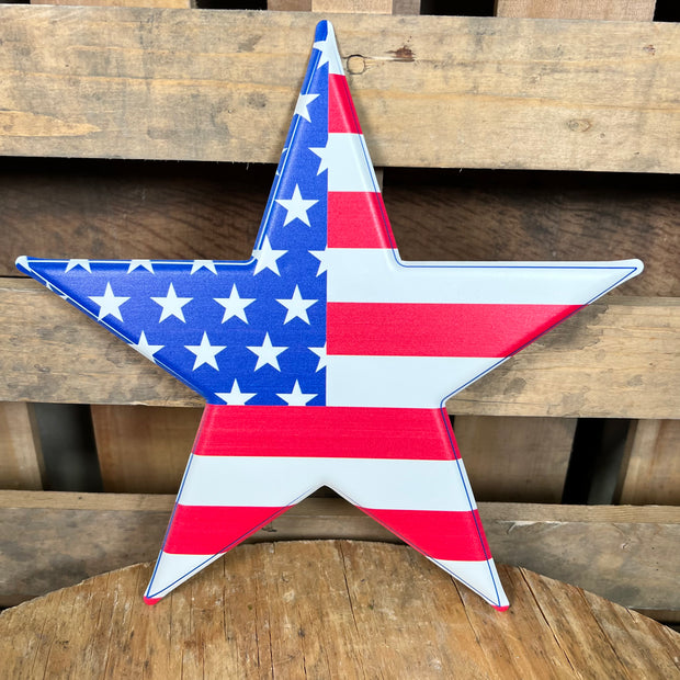 10"L X 9.5"H METAL/EMBOSSED STAR - RED/WHITE/BLUE, FLAG - MD1536C5