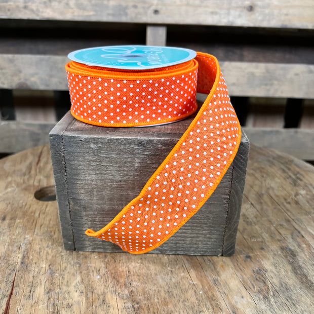 1.5"X10YD RAISED SWISS DOTS ON ROYAL - NEW ORANGE/WHITE - RG01651HW