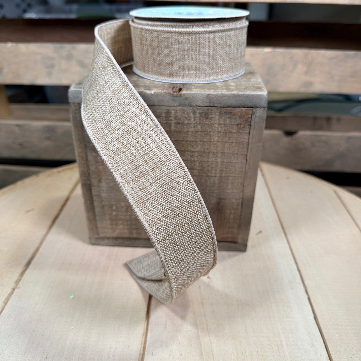 1.5" x 10Y Tan thick royal burlap Wired Ribbon - RGC164304