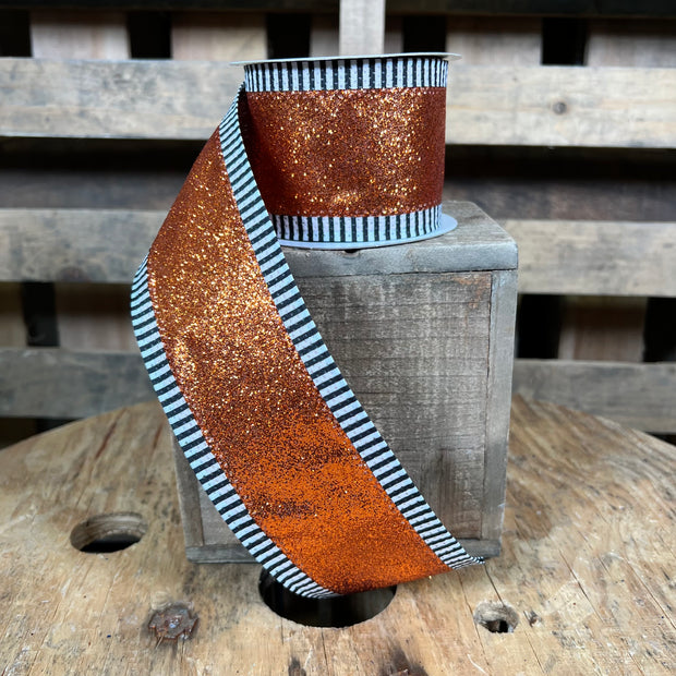 2.5"X10YD orange halloween glitter Wired Ribbon - RG0894920