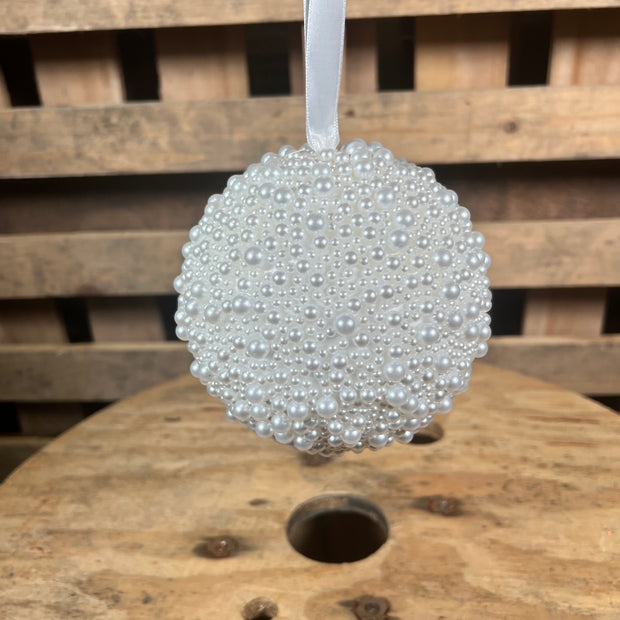 4.5" White Pearl Ball Ornament - EH241205