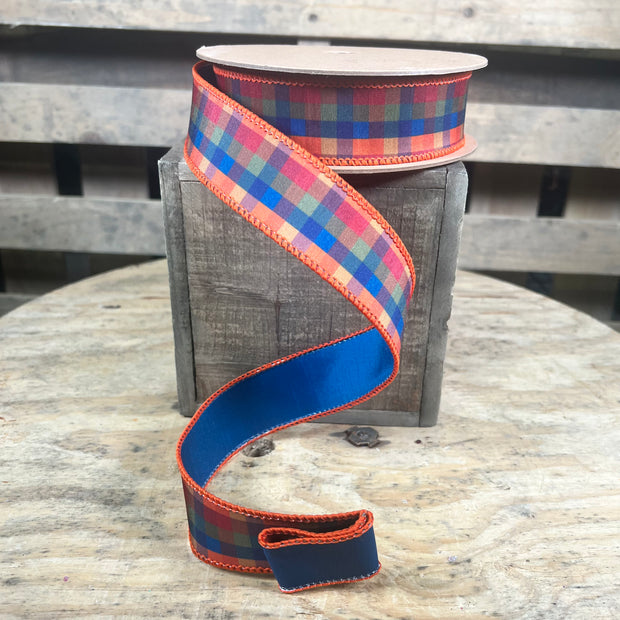 1.5” x 10yd Fall Plaid Blue/Orange
with Blue Backing - 8204W-368-38E