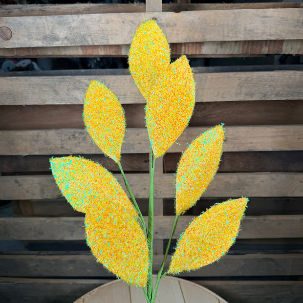 27 "L Yellow v-cut glitter magnolia leaf pick - FH814029
