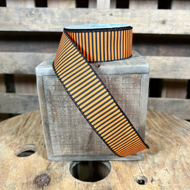1.5"X10YD orange and black stripe Wired Ribbon - RGC119320