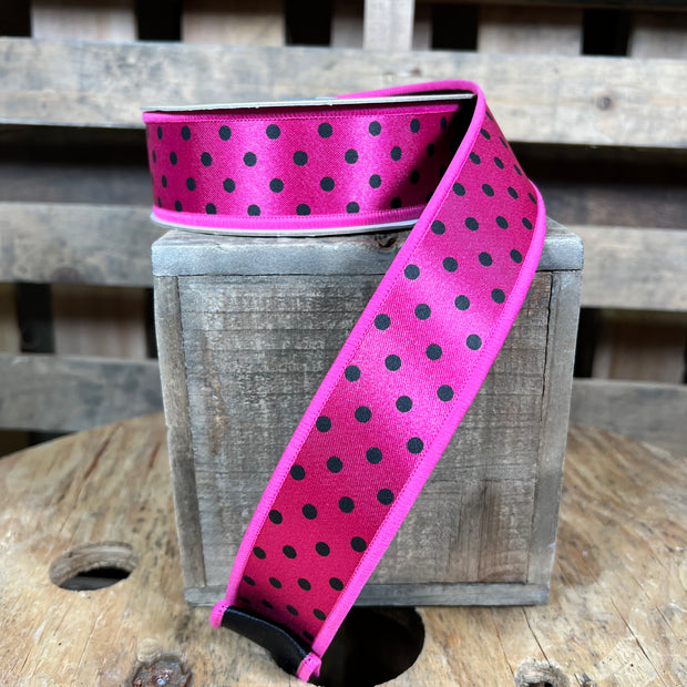 1.5” x 10yd pink and black dot designer ribbon - LX3050HY