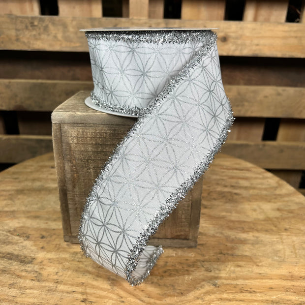 2.5 "X10YD silver swirl star with tinsel edge Wired Ribbon - RG0862927