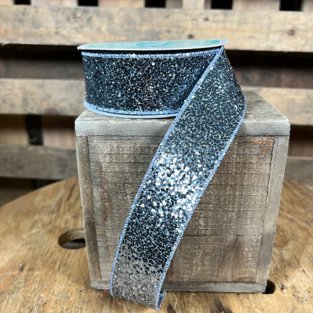 1.5"X10YD pewter glitter stripe Wired Ribbon - RGA1300T4