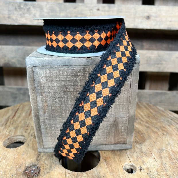 1.5"X10YD orange halloween harlequin Wired Ribbon - RGA8416HW