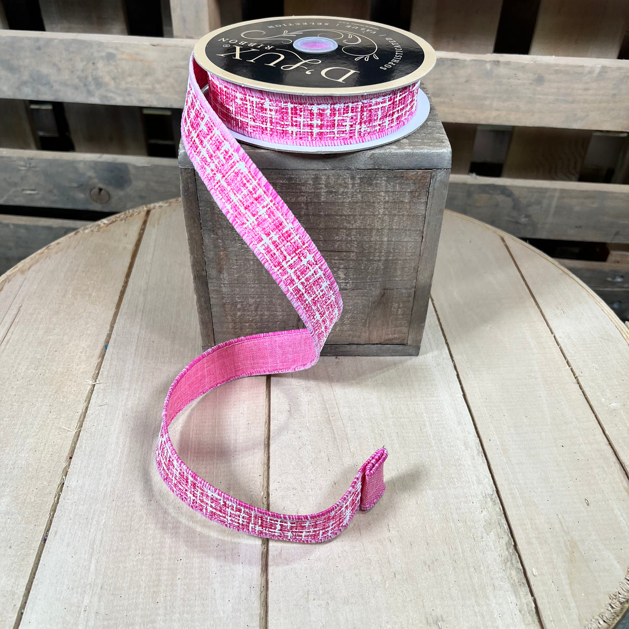 7/8" x 10Y pink knit textured deluxe Wired Ribbon - LX3290FJ