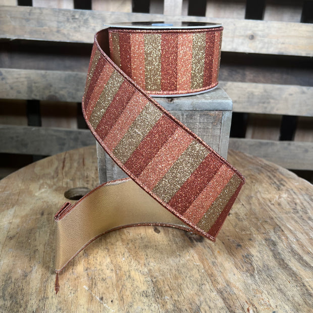 2.5” x 10yd fall glitter stripe d’lux ribbon - LX310952