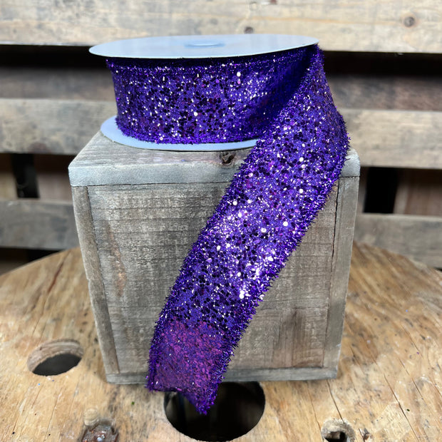 1.5"X10YD purple glitter tinsel edge Wired Ribbon - RG887223