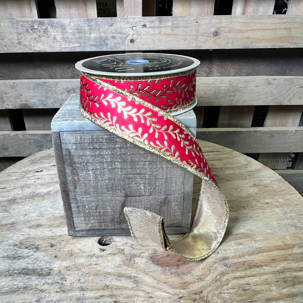 1.5”x 10yd red and gold garland double sided Wired Ribbon - LX314136