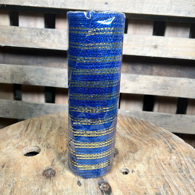 10" x 10Y blue and gold foil stripe mesh - RY8017CF