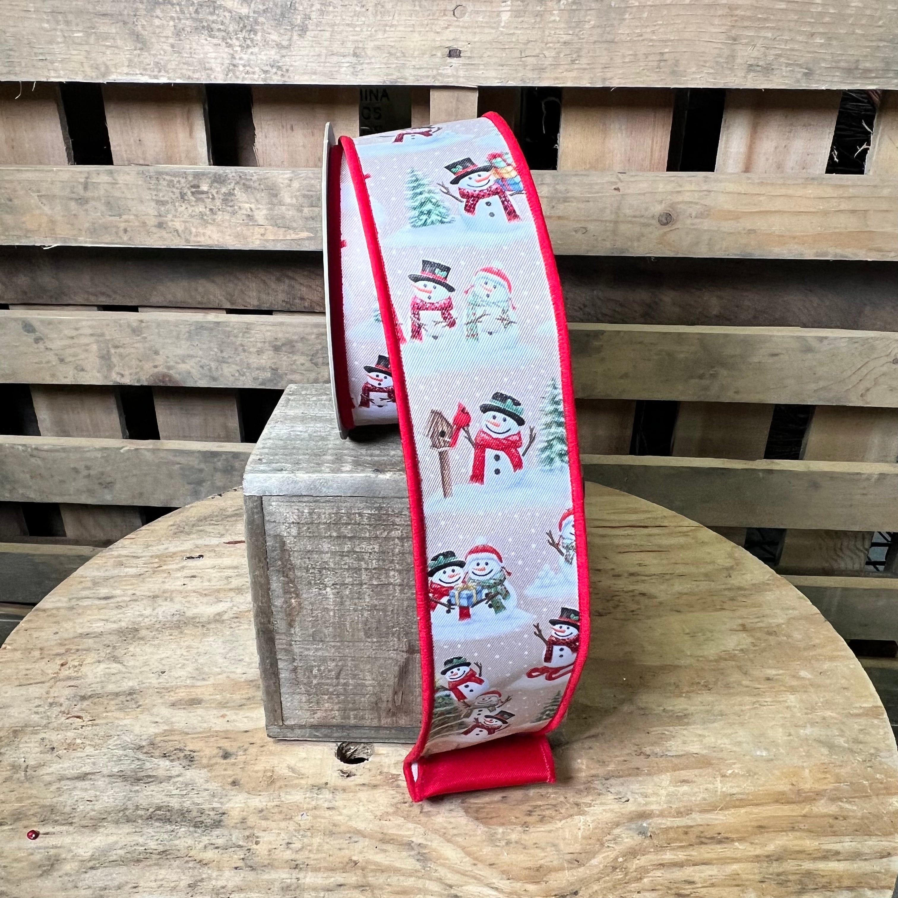 2.5”x 10yd snowman double sided Wired Ribbon - LX11038R