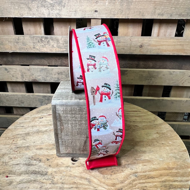 2.5”x 10yd snowman double sided Wired Ribbon - LX11038R