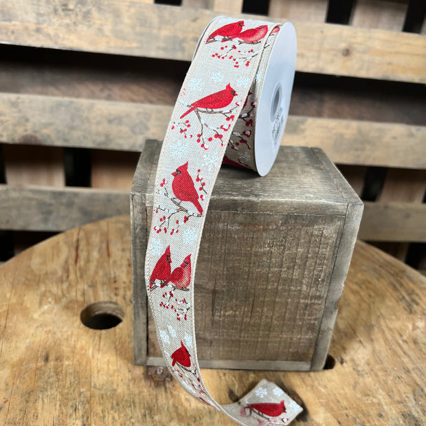 1.5"X10YD natural cardinal  Wired Ribbon - RGF136018