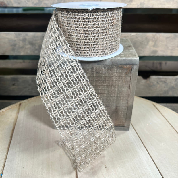 2.5" x 10Y natural jute expandable Wired Ribbon - Q640340-15