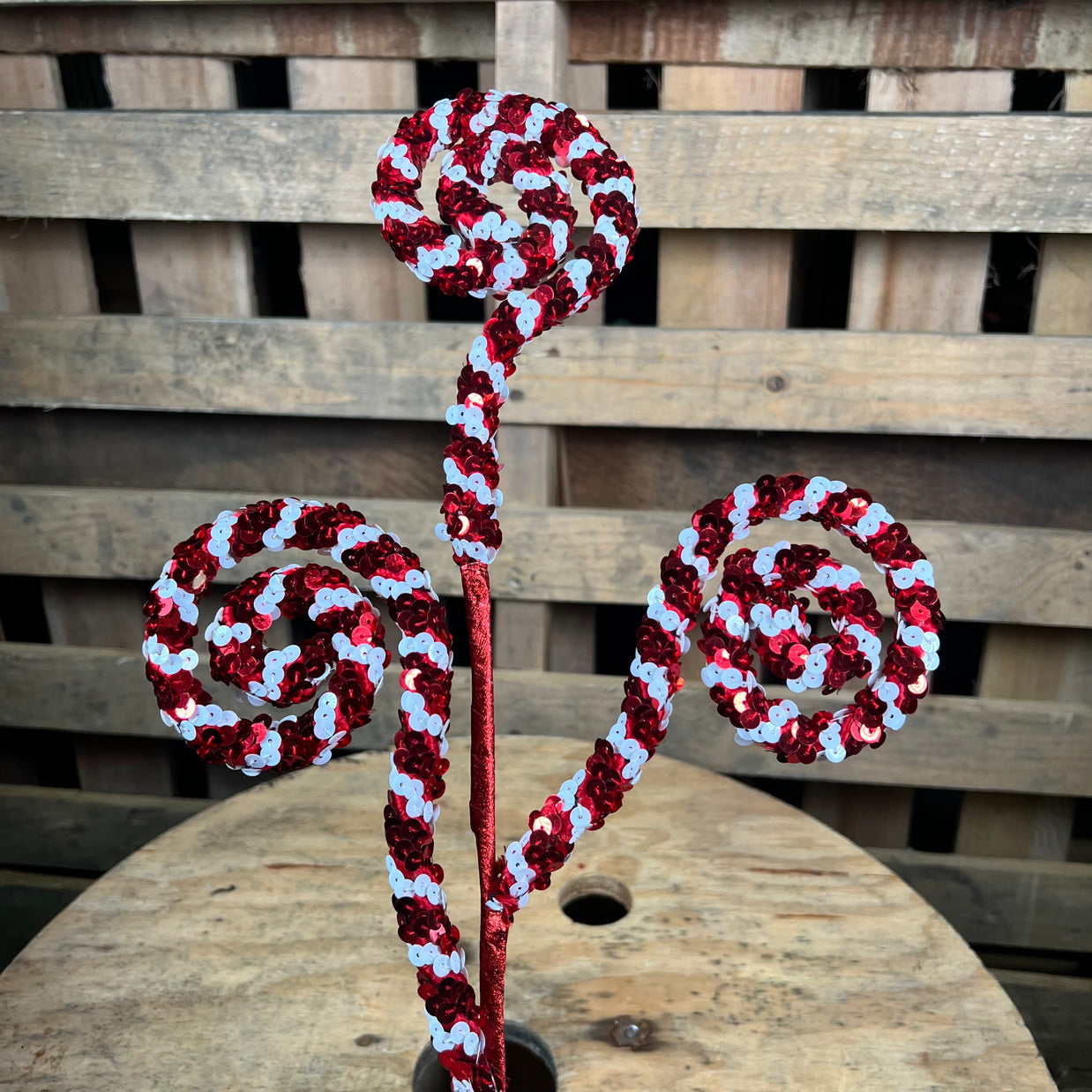 27" RED AND WHITE SEQUIN COIL SPRAY - XS141234