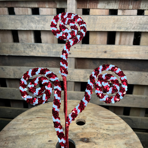 27" RED AND WHITE SEQUIN COIL SPRAY - XS141234