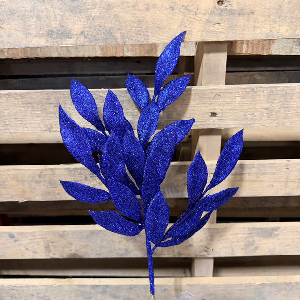 22" Midnight Blue Glitter BayLeaf Spray - L152931