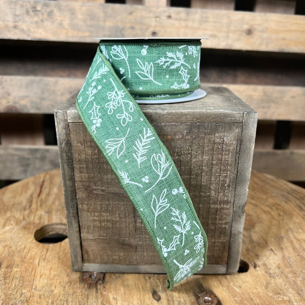 1.5"X10YD sage green hand green greenery Wired Ribbon - RGC17202C