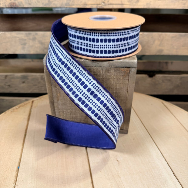 1.5" X 10YD Blue and Light Blue Bias Plaid w/ Blue Backing Wired Dupioni Ribbon -  9377W-018-38E